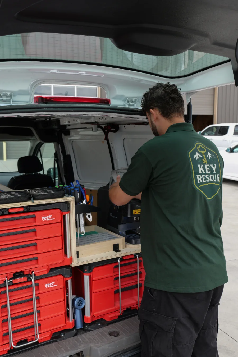 Mobile key cutting machine in the Key Rescue Washington van, Airway Heights, WA